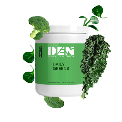 Doan Elite Nutrition Daily Greens: Meticulously crafted blend of organic grasses, superfoods, B-Vitamins, and botanical extracts, this whole-food formula boosts mental and physical functionality. Packed with nature's finest offerings.