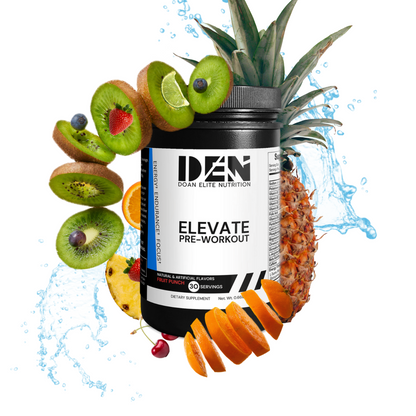 Doan Elite Nutrition Elevate Pre-Workout: Unleash Your Inner Power! Boost energy, strength, and focus with our powerful formula. Say goodbye to fatigue, hello to unparalleled performance. Experience Elevate Pre-Workout and its 23 advanced nutrients, including Dicreatine Malate for lean muscle gains, Arginine AKG for next-level pumps, and Beta-Alanine for ATP production. Stay hydrated and energized with Electrolyte blend and B-Vitamin Complex.